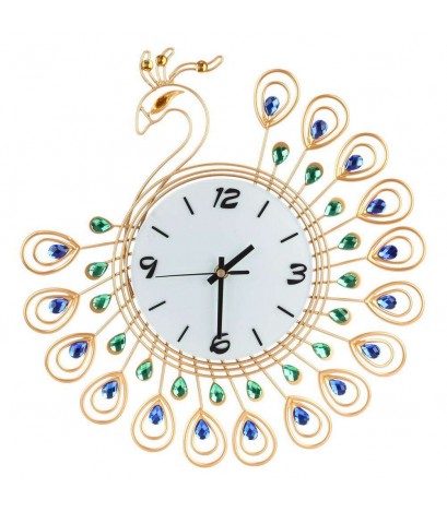 Luxury Diamond Peacock Large Wall Clocks Metal Living Room Wall Decor