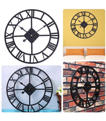 TRADITIONAL VINTAGE STYLE IRON WALL CLOCK ROMAN NUMERALS HOME DECOR 38cm