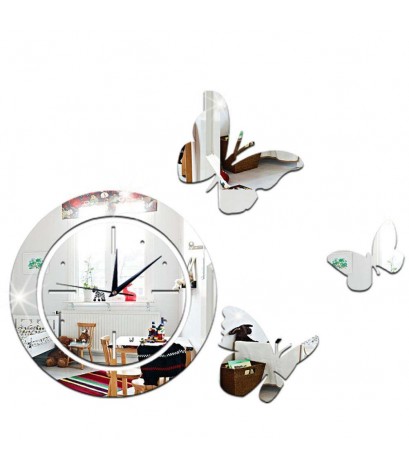 Acrylic Mirror Round Clock Crystal Wall Clock Butterfly Home Decor Sticker