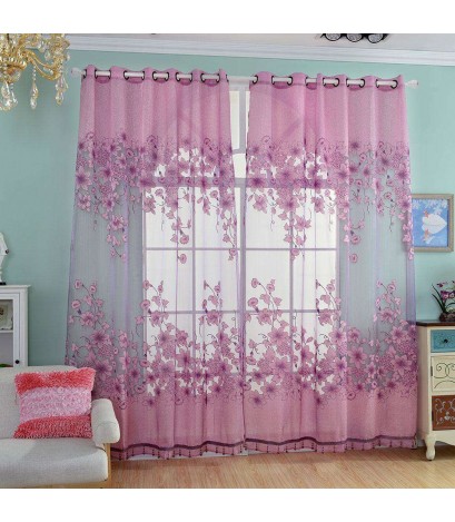 Simple Curtain Yarn Tulle Sheer Panel Bedroom Window Drapes(Light Purple)