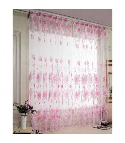 Sunflower Offset Print Window Curtains Yarn Tulle Screen Home Decor(Pink)