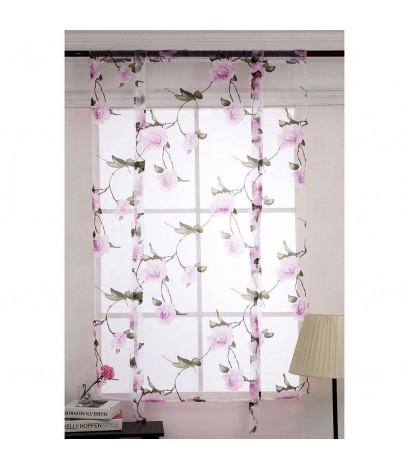 Twig Flowers Print Tulle Window Curtain Drape ?Screen Bedroom Decor(Purple)