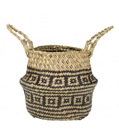 Folding Grass Woven Hang Storage Basket Garden Plants Flower Wicker Pot)