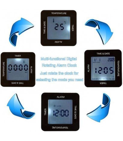 Digital Rotating Alarm Clock with Timer, Alarm, Time, Calendar annd Tempera