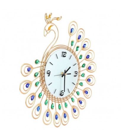 Luxury Diamond Peacock Large Wall Clocks Metal Living Room Wall Decor