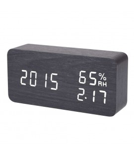 Black  White Voice humidity wooden clock electronic clock LED alarm clock