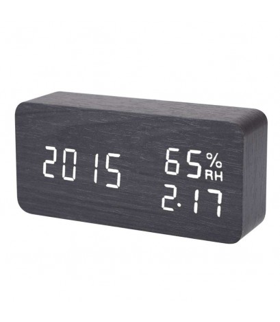 Black  White Voice humidity wooden clock electronic clock LED alarm clock