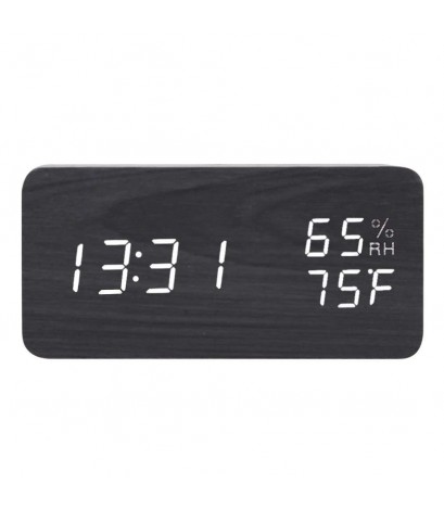 Black  White Voice humidity wooden clock electronic clock LED alarm clock