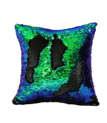 DIY Sequins Pillowcase Double Color Paillette Pillowcase (Green & Black)