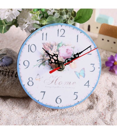 Vintage Wooden Wall Clock Large  Shabby Chic Rustic Kitchen Round 1