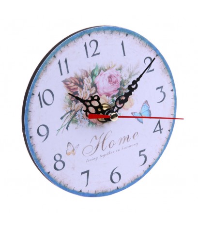 Vintage Wooden Wall Clock Large  Shabby Chic Rustic Kitchen Round 1