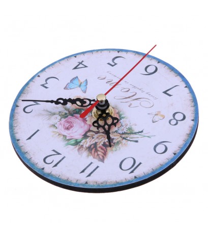 Vintage Wooden Wall Clock Large  Shabby Chic Rustic Kitchen Round 1