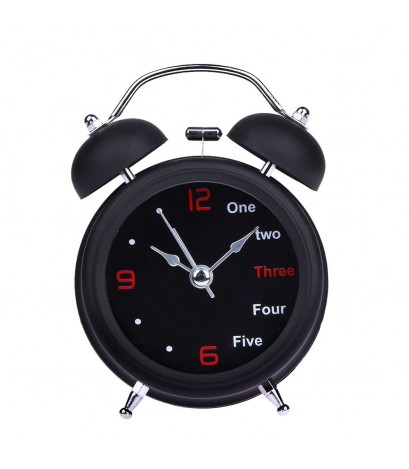 Happy Home Number/English Retro Double Bell Desk Table Alarm Clock (Black)