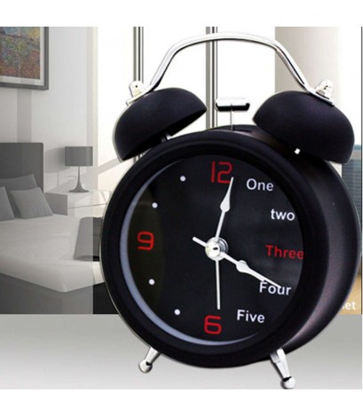 Happy Home Number/English Retro Double Bell Desk Table Alarm Clock (Black)