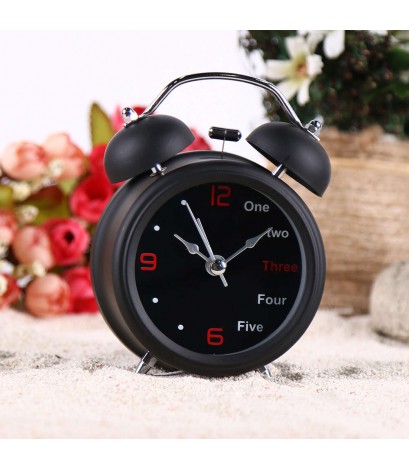 Happy Home Number/English Retro Double Bell Desk Table Alarm Clock (Black)