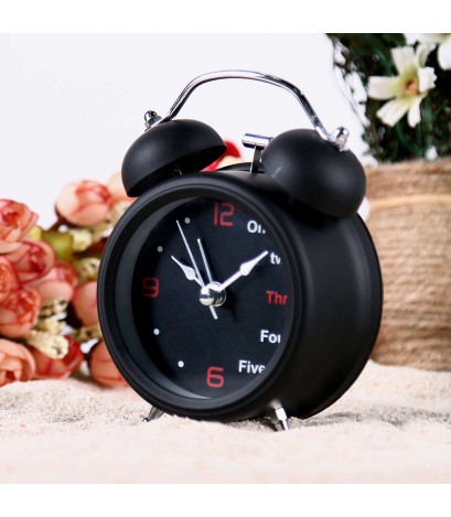 Happy Home Number/English Retro Double Bell Desk Table Alarm Clock (Black)