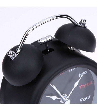 Happy Home Number/English Retro Double Bell Desk Table Alarm Clock (Black)