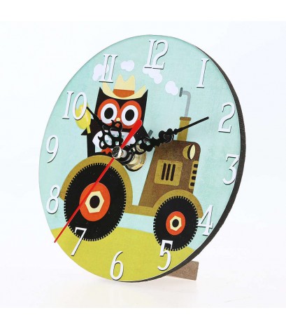 12cm Vintage Colourful Style Round Owl Wood Wall Clock Home Decor