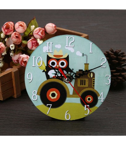 12cm Vintage Colourful Style Round Owl Wood Wall Clock Home Decor