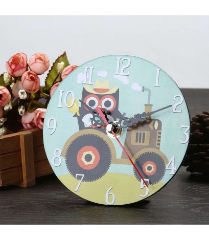 12cm Vintage Colourful Style Round Owl Wood Wall Clock Home Decor