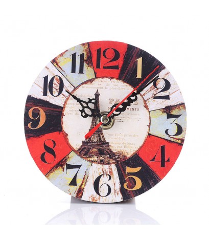 12cm Vintage Colourful Style Round Digital Wood Wall Clock  Home Decor