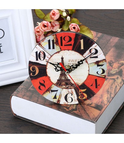 12cm Vintage Colourful Style Round Digital Wood Wall Clock  Home Decor