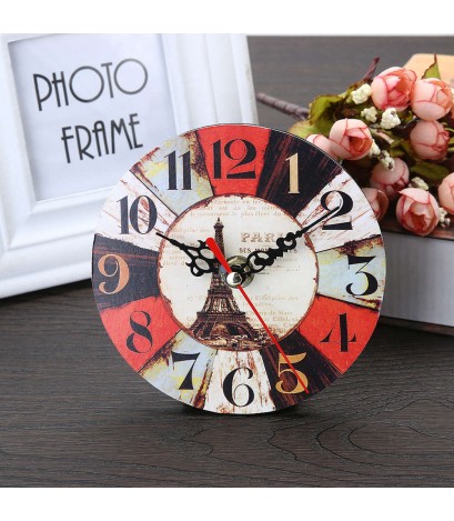 12cm Vintage Colourful Style Round Digital Wood Wall Clock  Home Decor