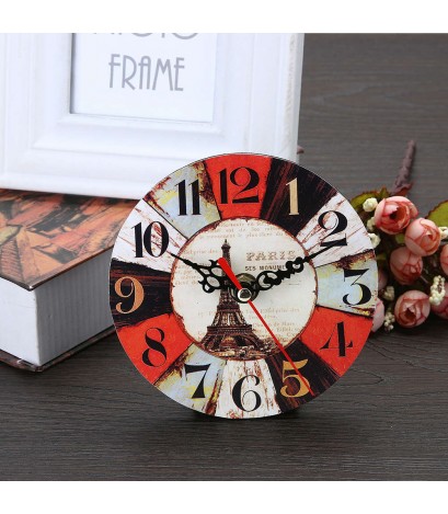 12cm Vintage Colourful Style Round Digital Wood Wall Clock  Home Decor