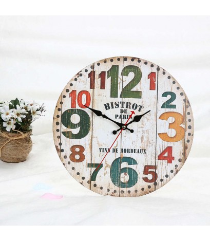 Vintage Circle Bedroom Living Room Number Mute Wall Clock 30cm Diameter