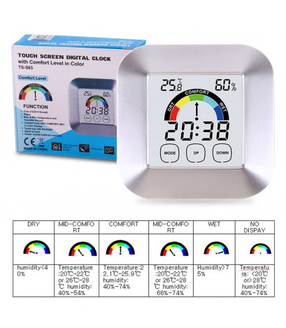 Desk Touch Screen Color Display Clock Temperature Humidity Thermometer Tool