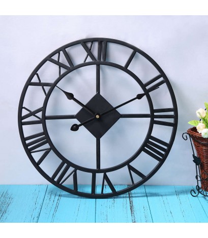 TRADITIONAL VINTAGE STYLE IRON WALL CLOCK ROMAN NUMERALS HOME DECOR 38cm