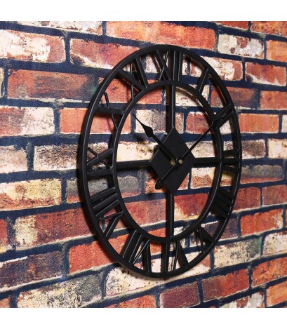 TRADITIONAL VINTAGE STYLE IRON WALL CLOCK ROMAN NUMERALS HOME DECOR 38cm