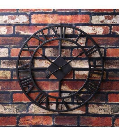 TRADITIONAL VINTAGE STYLE IRON WALL CLOCK ROMAN NUMERALS HOME DECOR 38cm