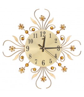 Vintage Metal Art Mute Wall Clock Crystal Large Wall Watch Clock