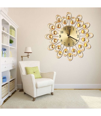 Inlaid Diamond Flower Living Room Silence Bedroom Metal Wall Clock