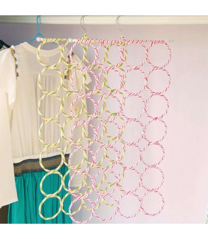 Multi-use 28-Hole Ring Rope Scarf Wrap Shawl Storage Holder Hanger Tie Rack