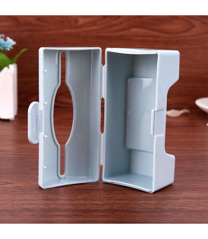 Home Kitchen Bathroom Wall Mount Plastic Bag Storage Box(Blue)