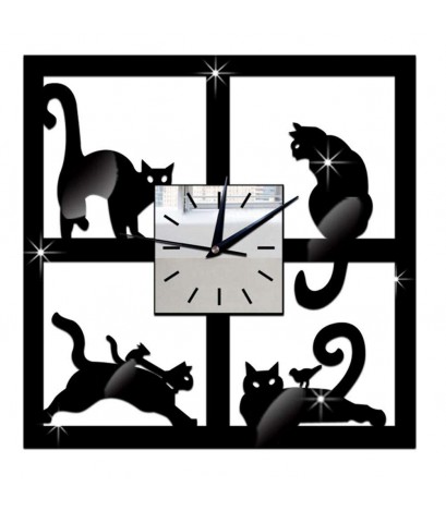 3D Crystal Mirror Wall Clock Black Cat Decorative Wall Clock Home Decor