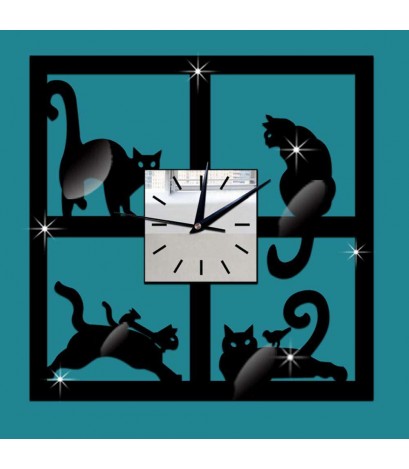 3D Crystal Mirror Wall Clock Black Cat Decorative Wall Clock Home Decor