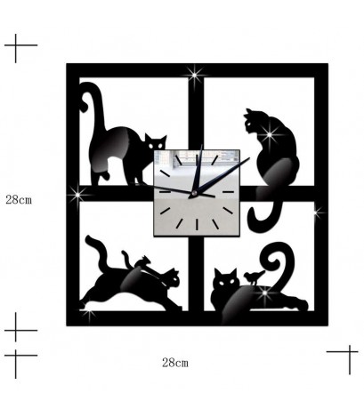 3D Crystal Mirror Wall Clock Black Cat Decorative Wall Clock Home Decor