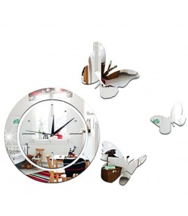 Acrylic Mirror Round Clock Crystal Wall Clock Butterfly Home Decor Sticker