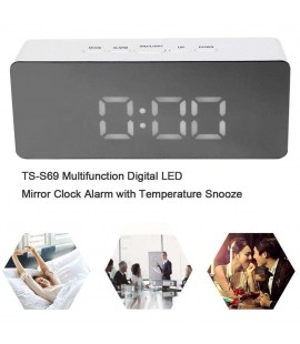 TS-S69 Multifunction Digital LED Mirror Clock Alarm with Temperature Snooze