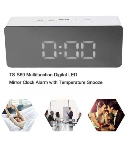 TS-S69 Multifunction Digital LED Mirror Clock Alarm with Temperature Snooze