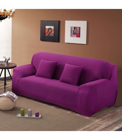 Solid Color Elastic Zipper Cushion Cover Fabric Pillow Case(Candy Purple)