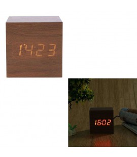 Creative LED Alarm Clock Cube Wooden Voice Control LED Digital Clocks