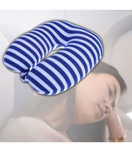 U-type Pillow Particle Striped Travel Portable Sleeping Neck Pillow(Blue)