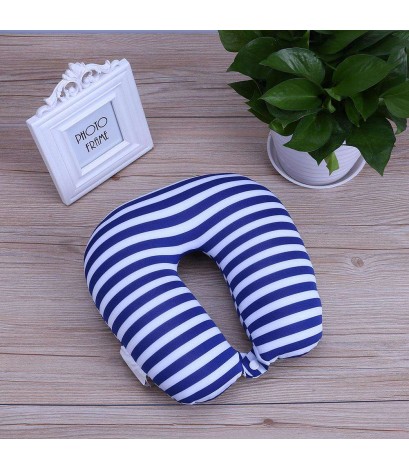 U-type Pillow Particle Striped Travel Portable Sleeping Neck Pillow(Blue)