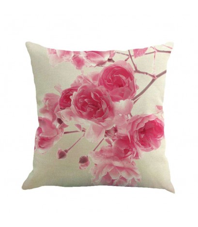 Pink Flower Cotton Linen Pillow Case Cushion Cover Fashion Home Decor