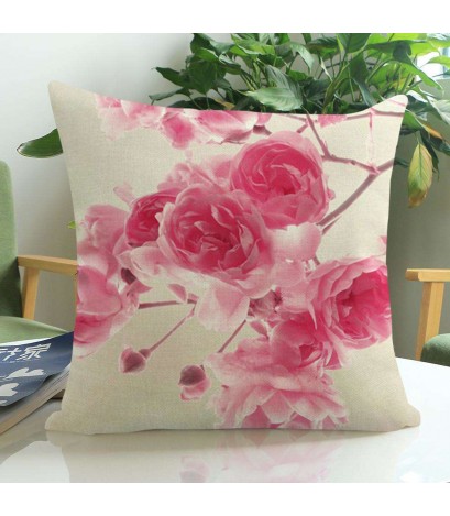 Pink Flower Cotton Linen Pillow Case Cushion Cover Fashion Home Decor