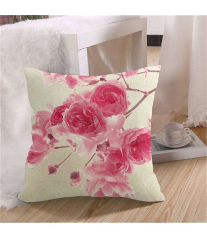 Pink Flower Cotton Linen Pillow Case Cushion Cover Fashion Home Decor